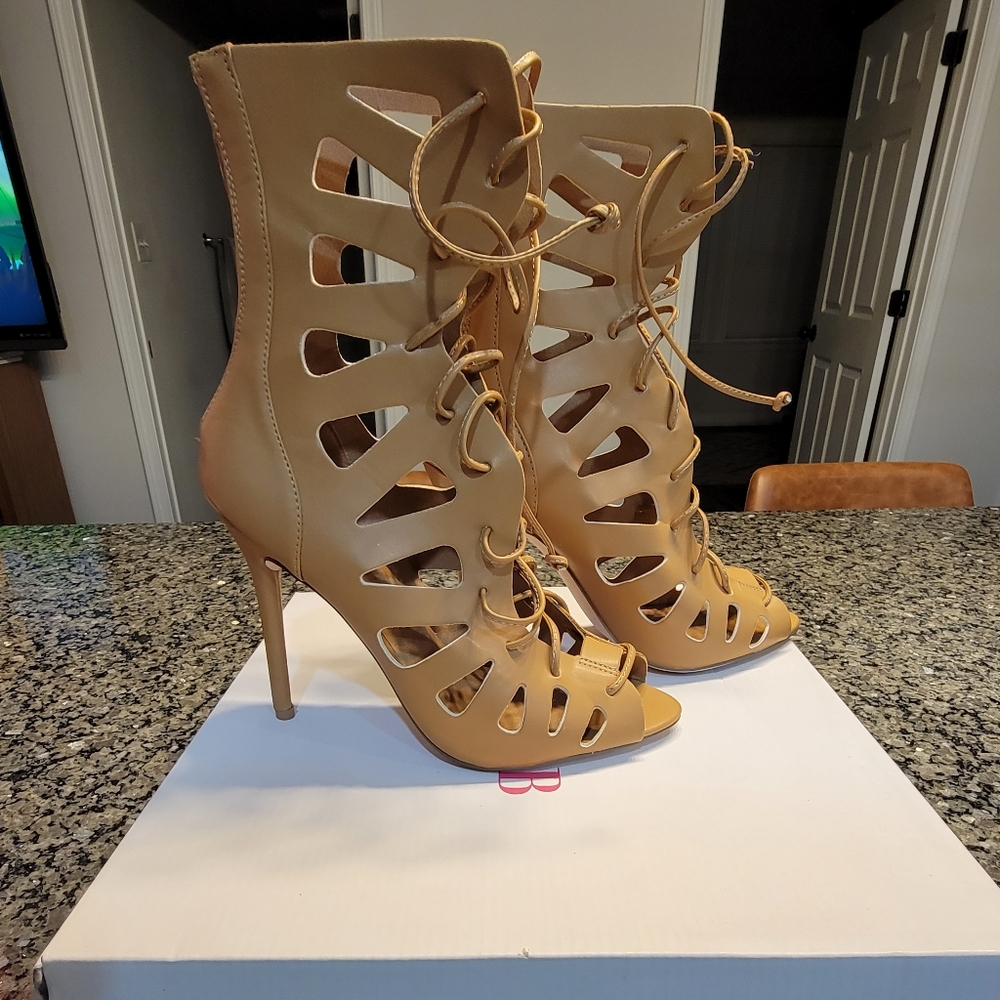 Lace Up Peep Toe Booties